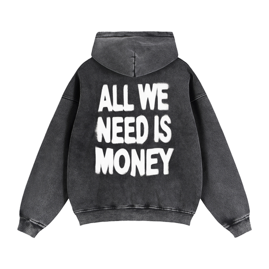 All We Need Zip Hoodie - Washed Black