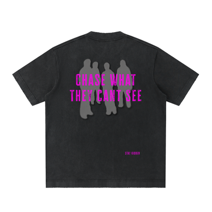 Chase What They Can't See Tee - Washed Black and White