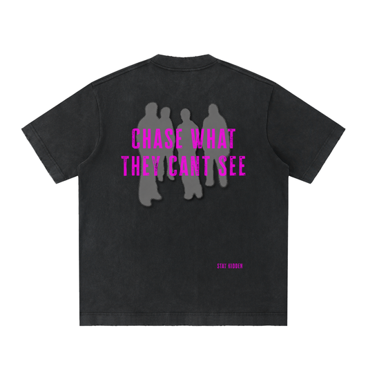 Chase What They Can't See Tee - Washed Black and White
